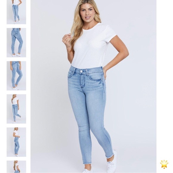 SIZE 14 SEVEN7 HIGH RISE TUMMYLESS LIGHT BLUE SKINNY JEAN FRAYED HEM - Picture 1 of 15